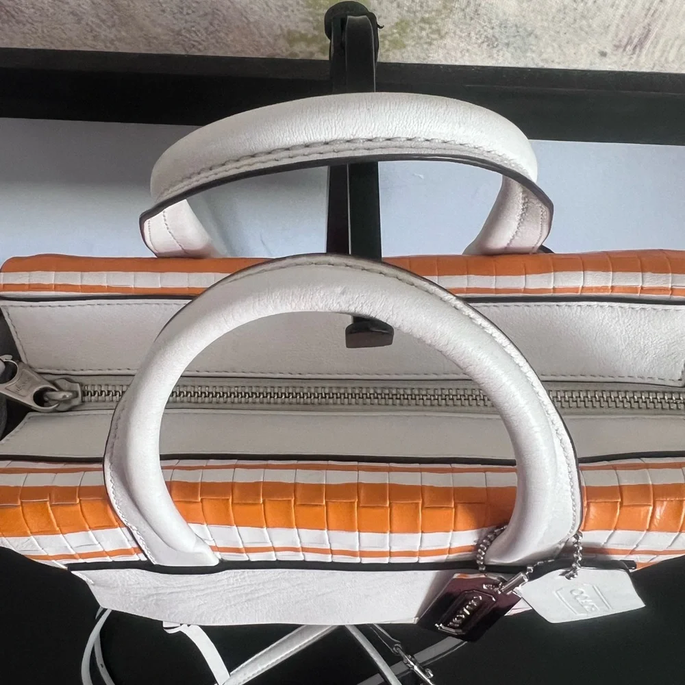 Coach Mini Riley Bleecker White & Orange Striped Mini Satchel/Crossbody 2014 - Picture 4 of 12